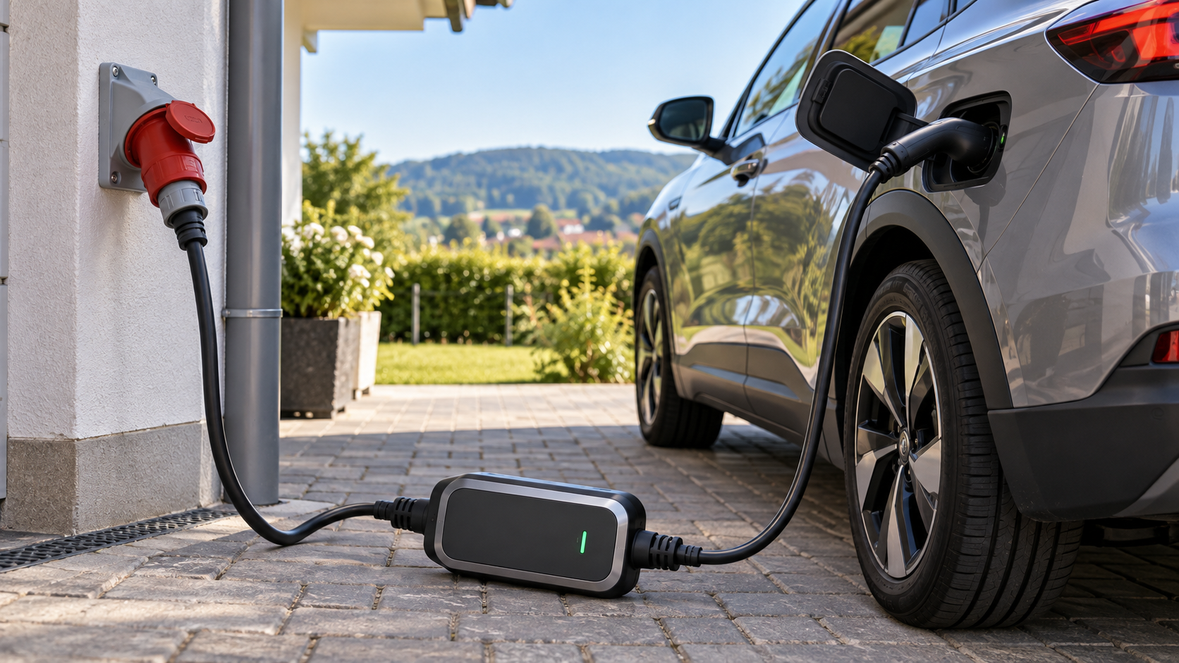Mobile Wallbox zum Laden eines Elektroautos an einer CEE-Steckdose
